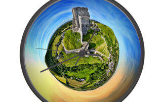 Corfe Castle Tiny Planet Clock - Tiny Planet Things - Unique handmade seaside, coastal, tourist attraction gifts for sale.
