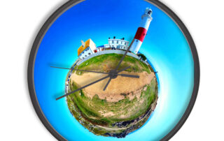 Portland Bill Lighthouse Tiny Planet Clock - Tiny Planet Things - Unique handmade seaside, coastal, tourist attraction gifts for sale.