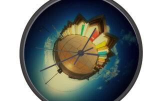 Swanage Beach Huts Tiny Planet Clock - Tiny Planet Things - Unique handmade seaside, coastal, tourist attraction gifts for sale.